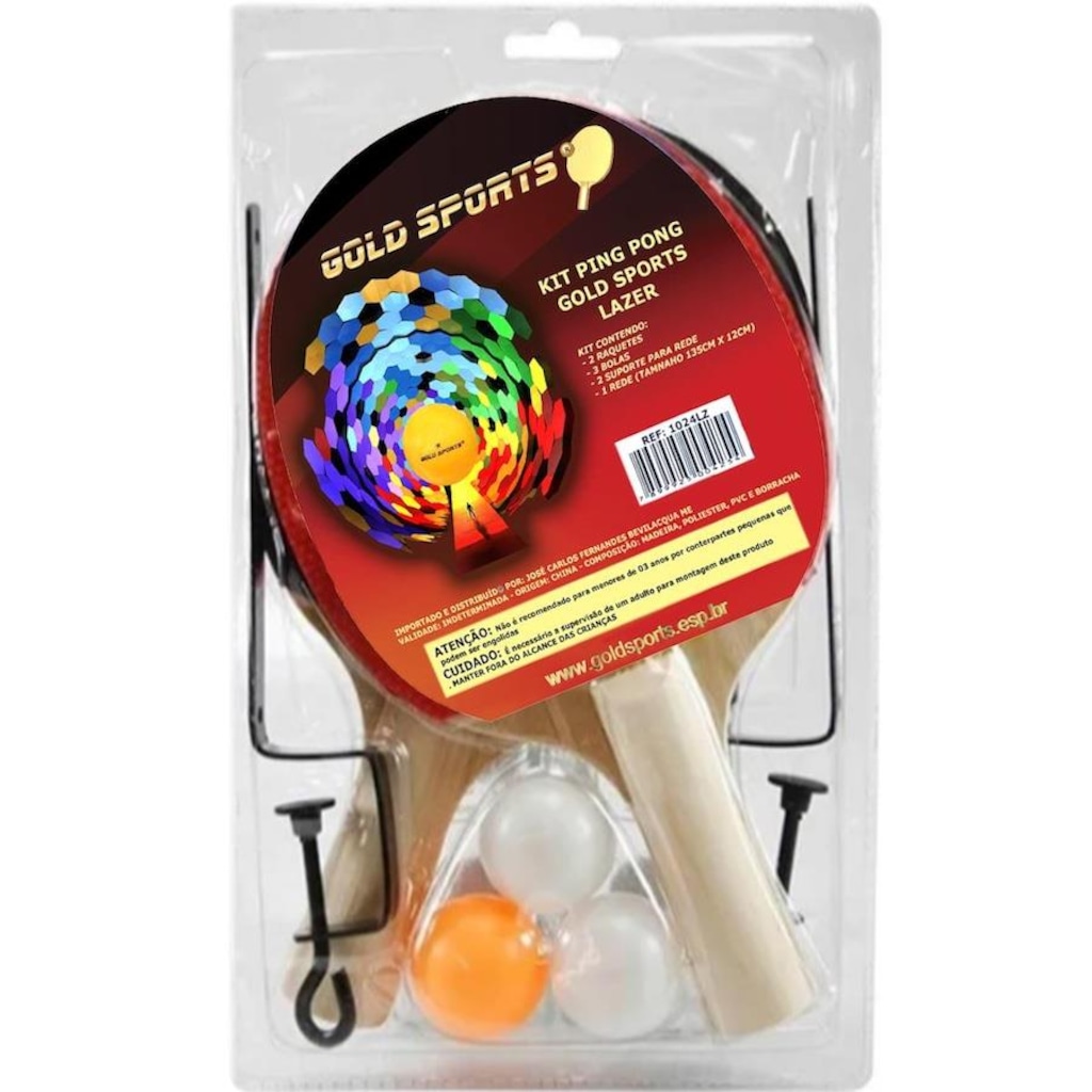 Imagem 2 do produto Kit Ping Pong Gold Sports Lazer com 2 Raques + 3 bolas + Rede + Suporte