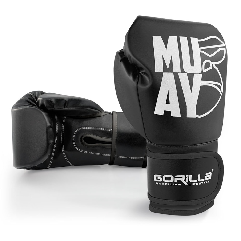 Imagem 3 do produto Luva de Muay Thai 12 Oz Expressive Black Gorilla Boxe Kickboxing Fight MMA Combate Profissional