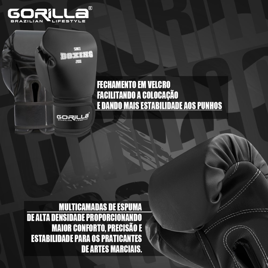 Imagem 4 do produto Kit Boxe Luva 12 Oz + Bandagem Elástica + Protetor Bucal Moldável Gorilla