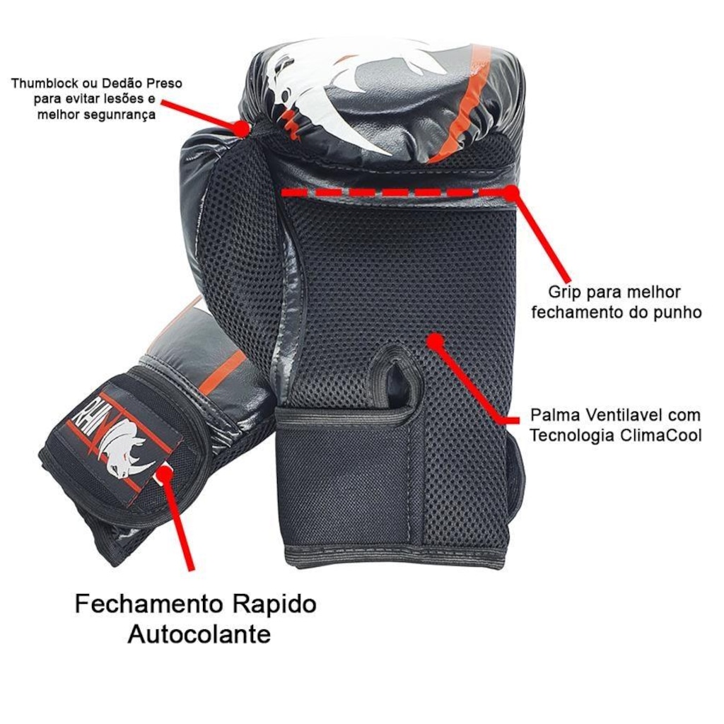 Imagem 3 do produto Kit de Treino Muaythai Rhino com Luva + Caneleira + Bandagem + Bucal - Adulto