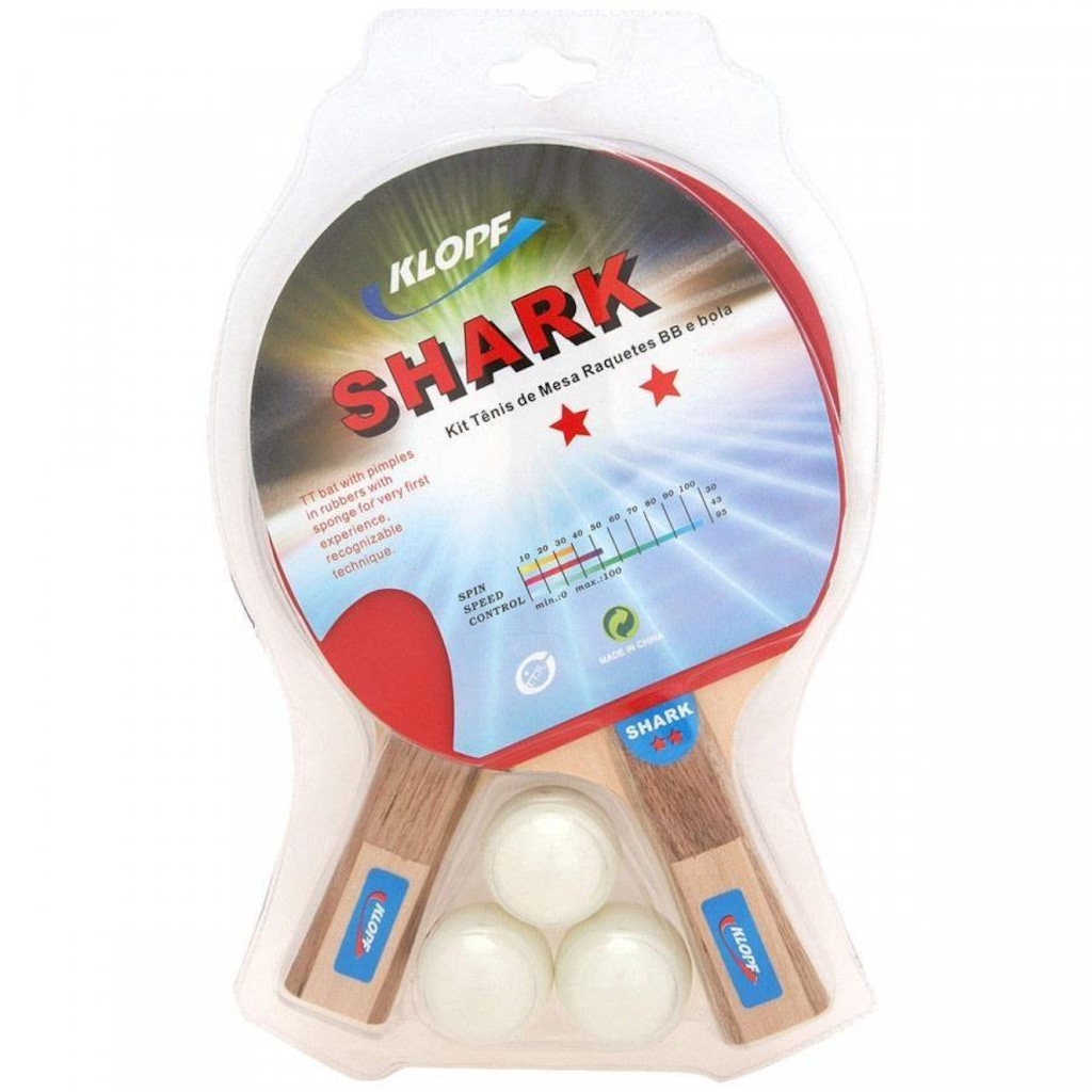 Imagem 2 do produto Kit de Tênis de Mesa Klopf Shark com Raquetes e Bolinhas