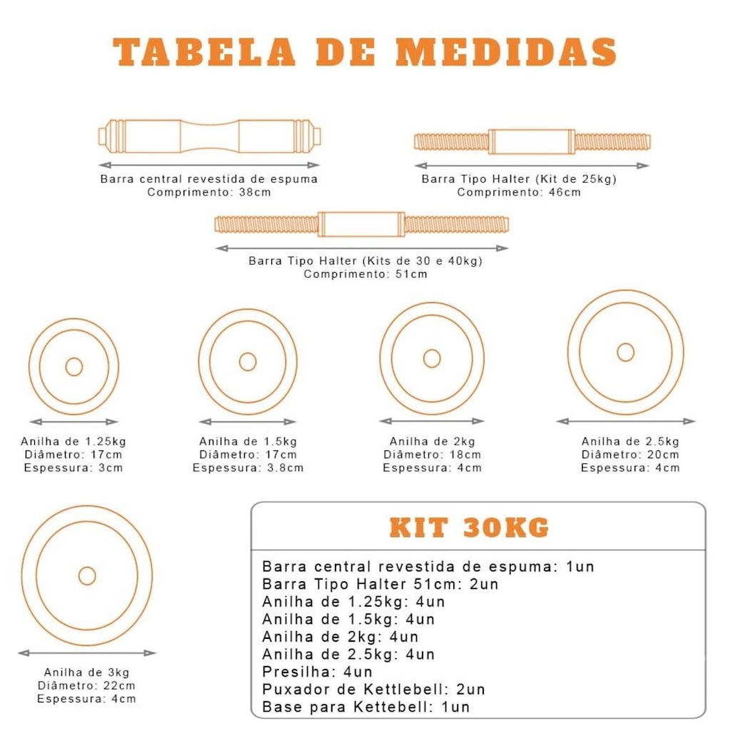 Imagem 2 do produto Kit Musculação Completo Yangfit com Barra Anilha + Halter Kettlebell - 30kg