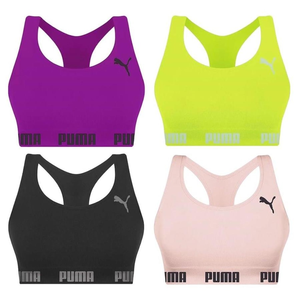 Imagem 1 do produto Kit Top Fitness Puma Nadador sem Costura - Feminino - 4 unidades