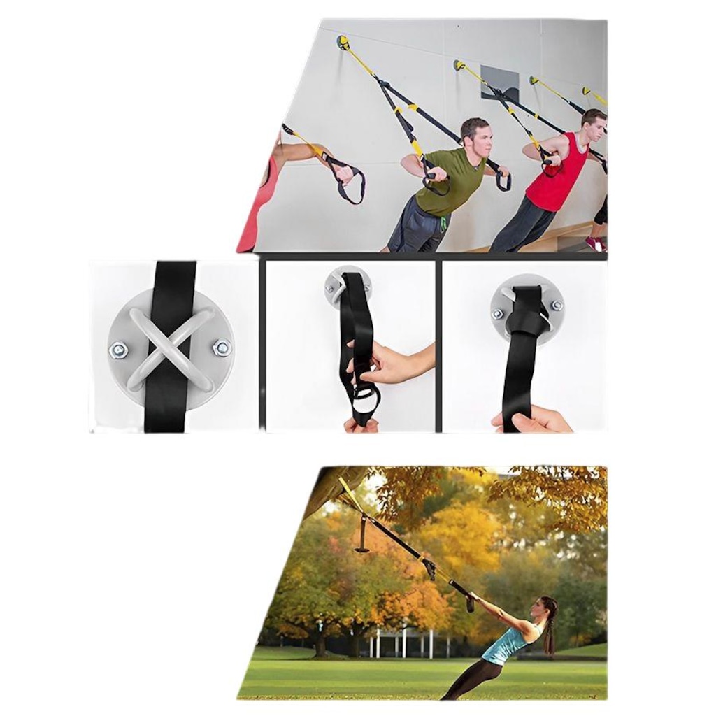 Imagem 5 do produto kit Fita de SuspensãoTrx Gold Sports + Bolsa Transporte + 1 Mosquetão de Aço - 150 Kg