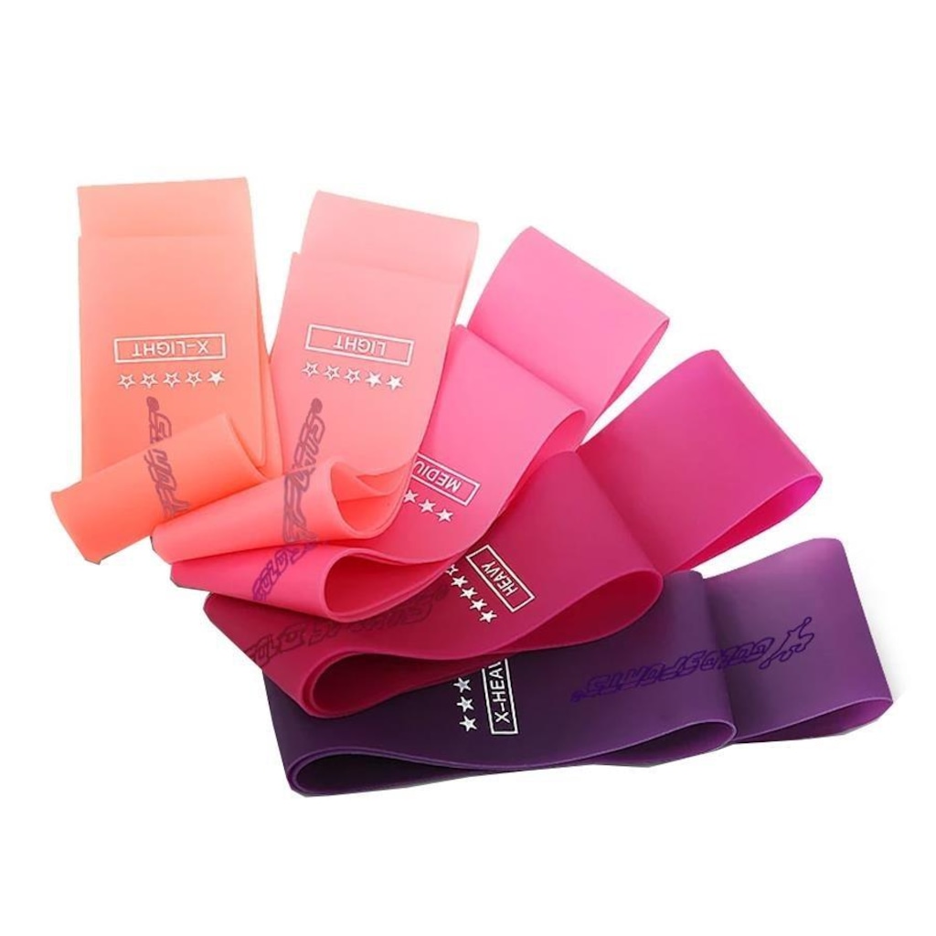 Imagem 3 do produto Kit de Faixas Elásticas Gold Sports Female - Tensões, Super Leve, Leve, Média, Forte e Super Forte mais uma Sacola para Transporte