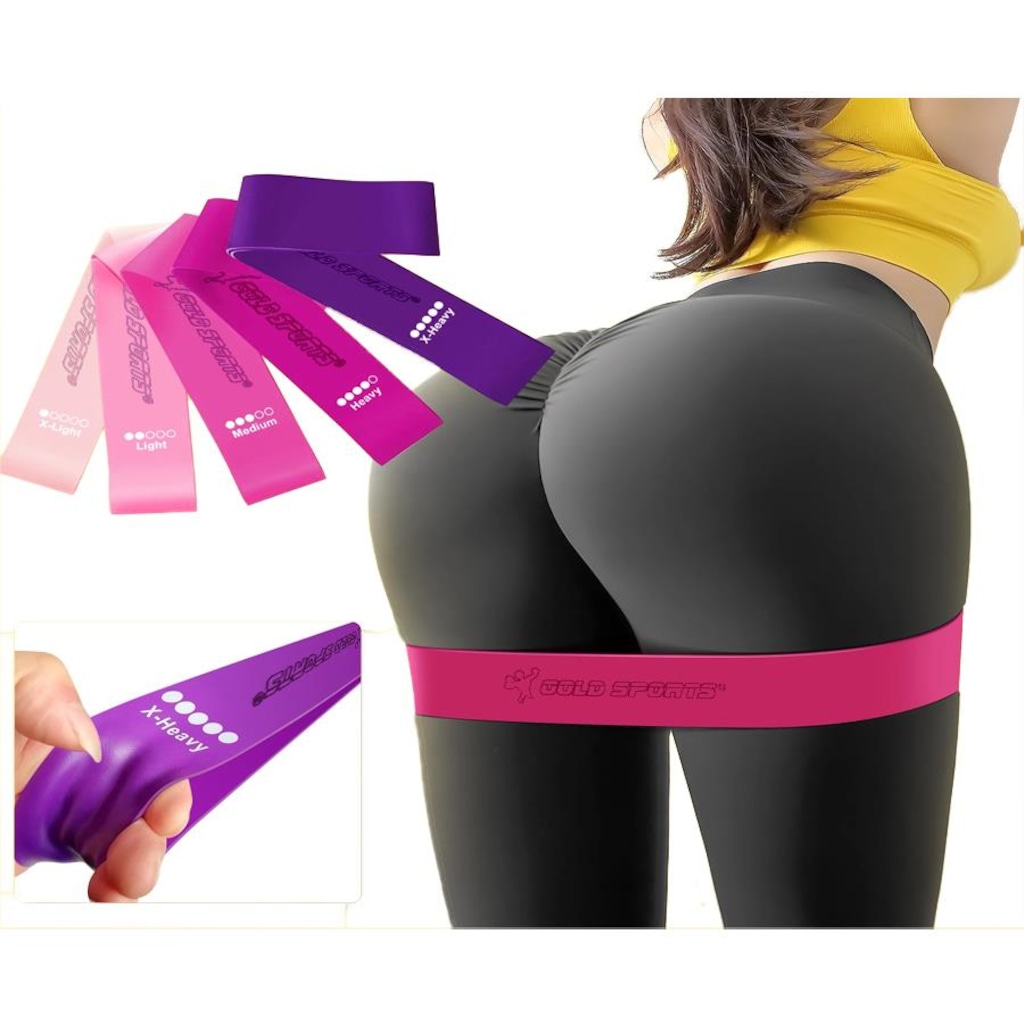 Imagem 5 do produto Kit de Faixas Elásticas Gold Sports Female - Tensões, Super Leve, Leve, Média, Forte e Super Forte mais uma Sacola para Transporte