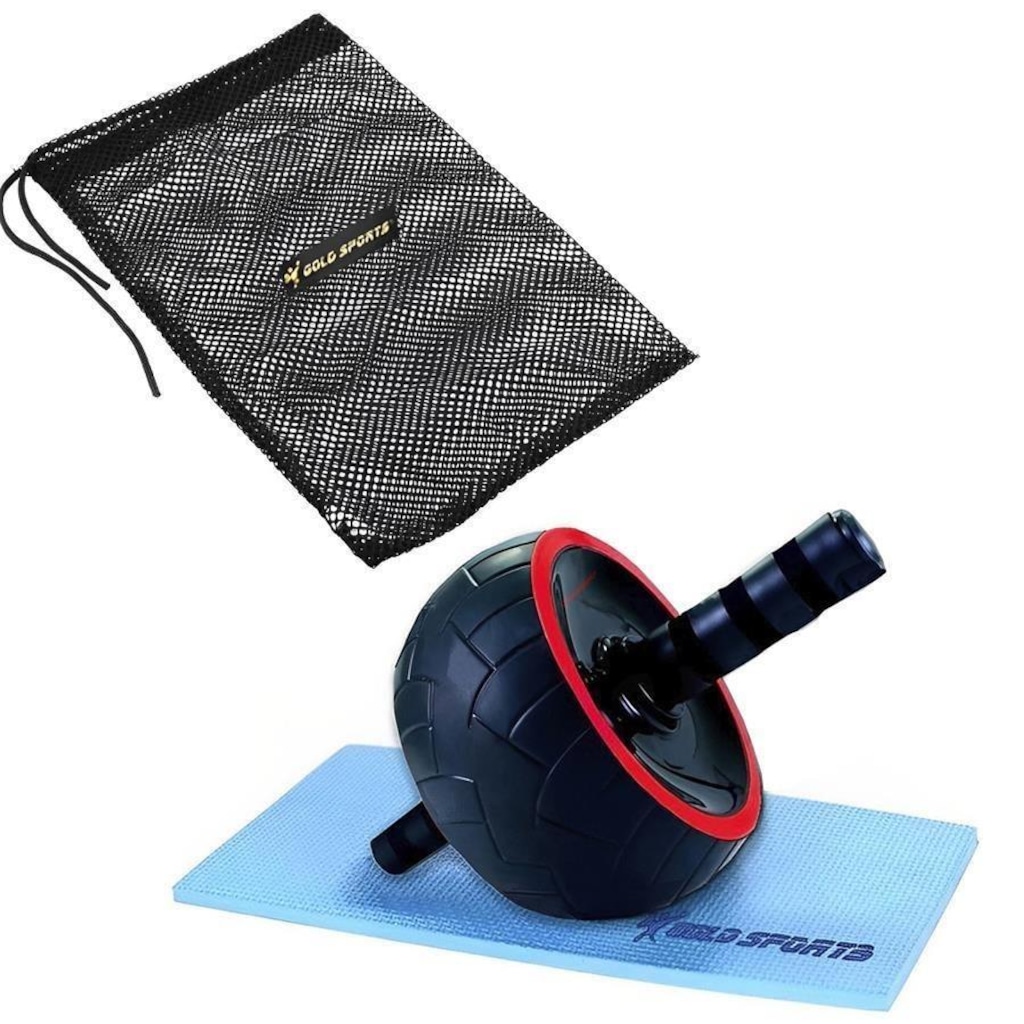 Imagem 3 do produto Kit de Treio Gold Sports Com Roda Abdominal Larga Strong Ii + Tapete de Apoio + Mesh Bag