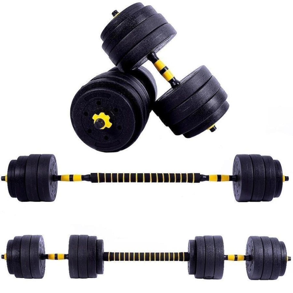 Imagem 2 do produto Kit Halteres Yangfit + Anilha + Barra Musculação - 40kg