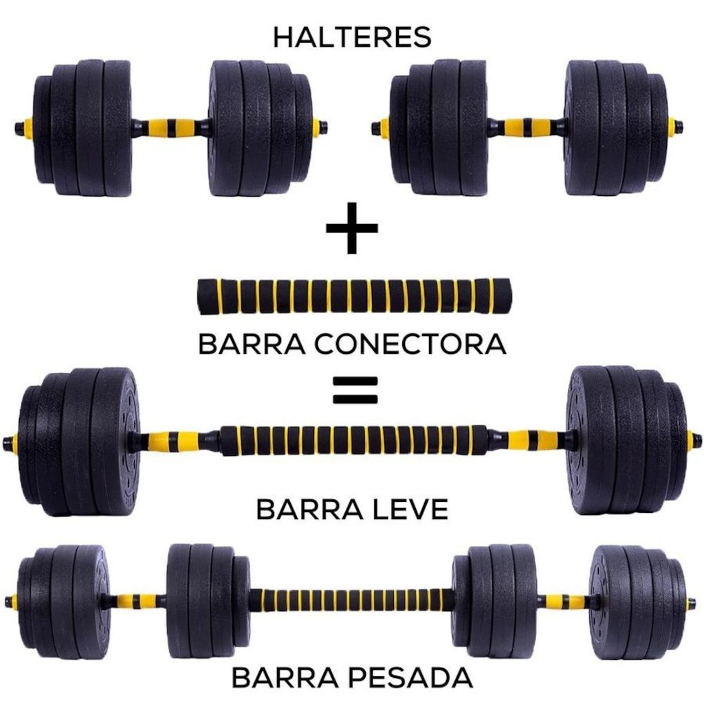 Imagem 2 do produto Kit de Musculação Yangfit Halteres -16 Anilhas - 3 Barras Peso Academia - 30kg