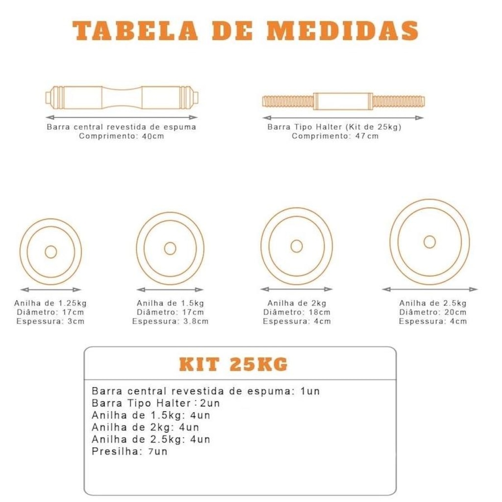 Imagem 3 do produto Kit de Halteres Yangfit com Anilhas e Barra - 25kg