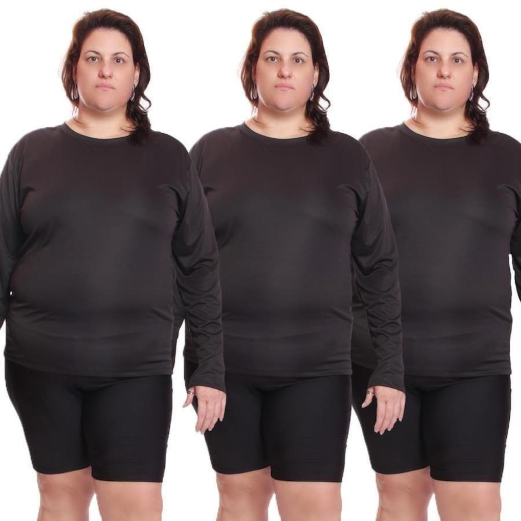 Imagem 2 do produto Kit de Camisas Térmica Dellas Fit Dry Fit Plus Size Manga Longa com Proteção Solar Uv - 3 Unidades - Feminina