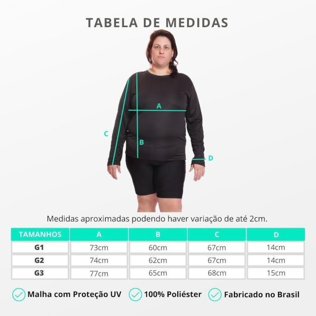 Imagem 2 do produto Kit de Camisas Térmica Dellas Fit Dry Fit Plus Size Manga Longa com Proteção Solar Uv - 2 Unidades - Feminina