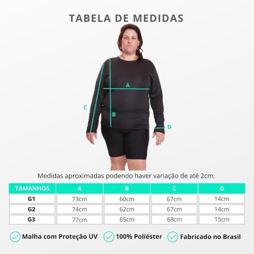Imagem 3 do produto Camisa Térmica Dellas Fit Dry Fit Plus Size Manga Longa com Proteção Solar Uv - Feminina