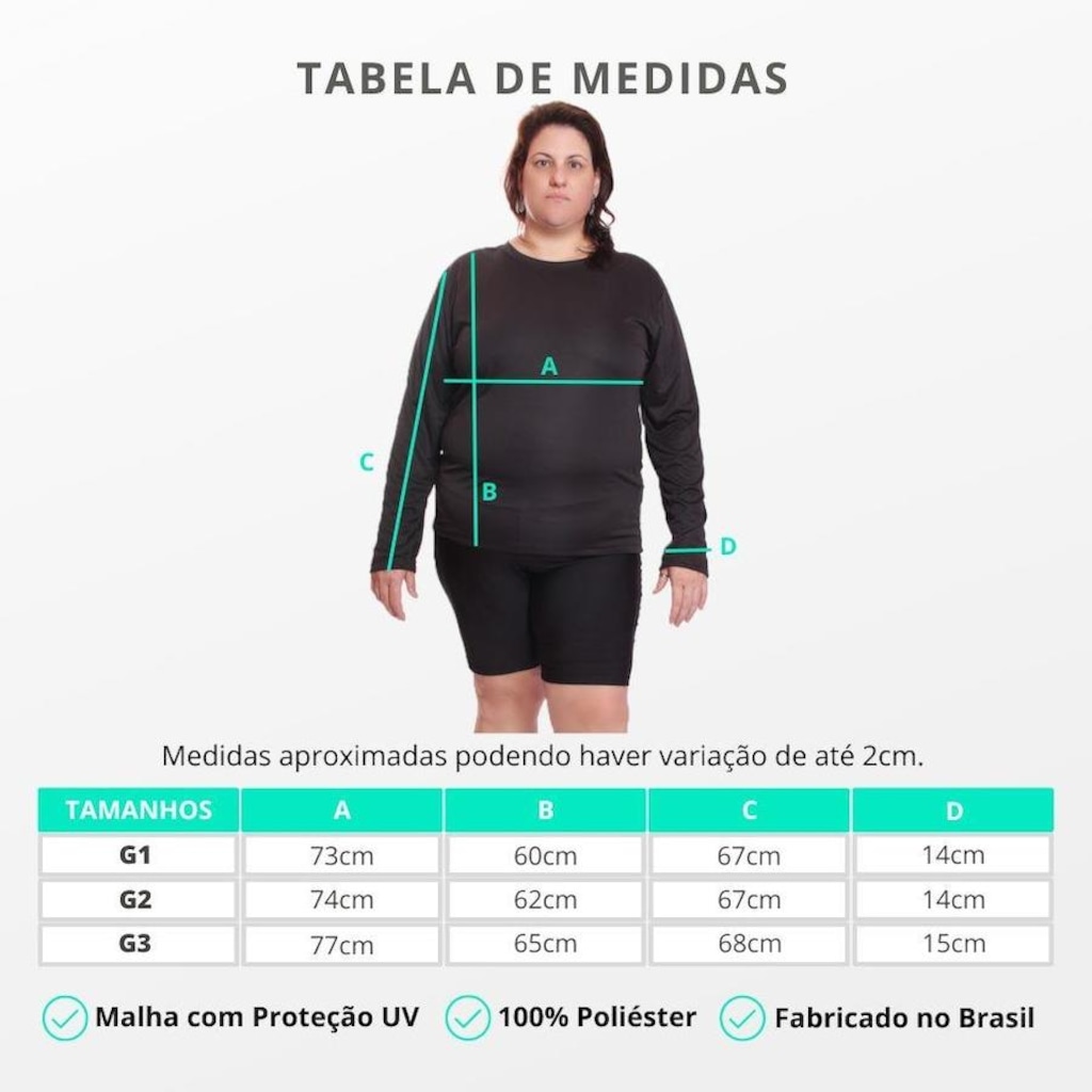 Imagem 3 do produto Camisa Térmica Dellas Fit Dry Fit Plus Size Manga Longa com Proteção Solar Uv - Feminina