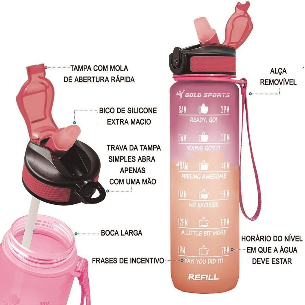 Imagem 3 do produto Squeeze Gold Sports Plástica Fitness Siliconada II com Canudo - 900ml