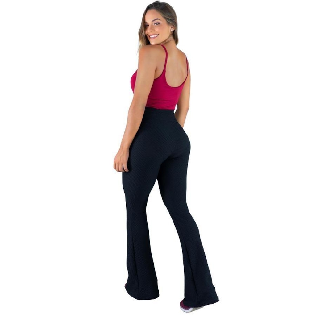 Imagem 4 do produto Calça Flare Pantalona Tecido Bolha Cintura Alta Mvb Modas - Feminina