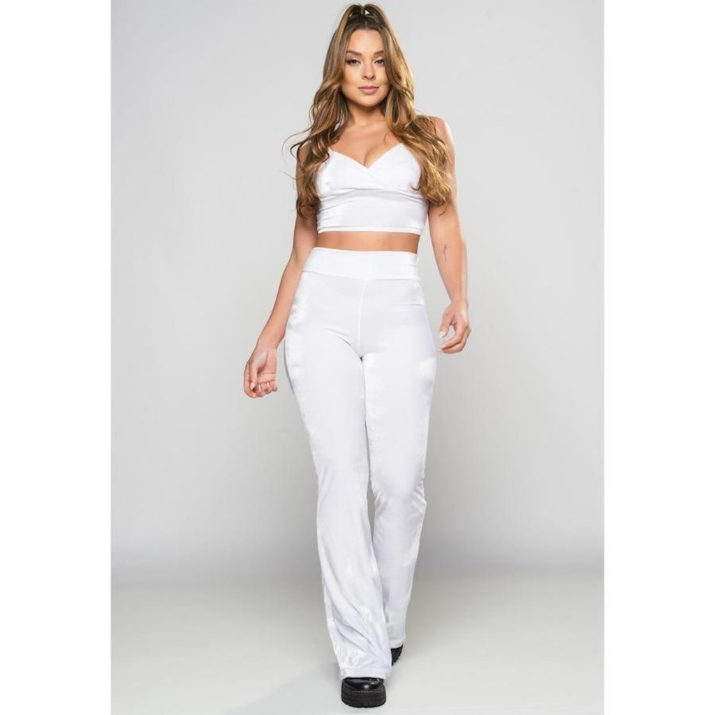 Imagem 4 do produto Calça Flare Veludo Molhado Pantalona Cintura Alta Mvb Modas - Feminina