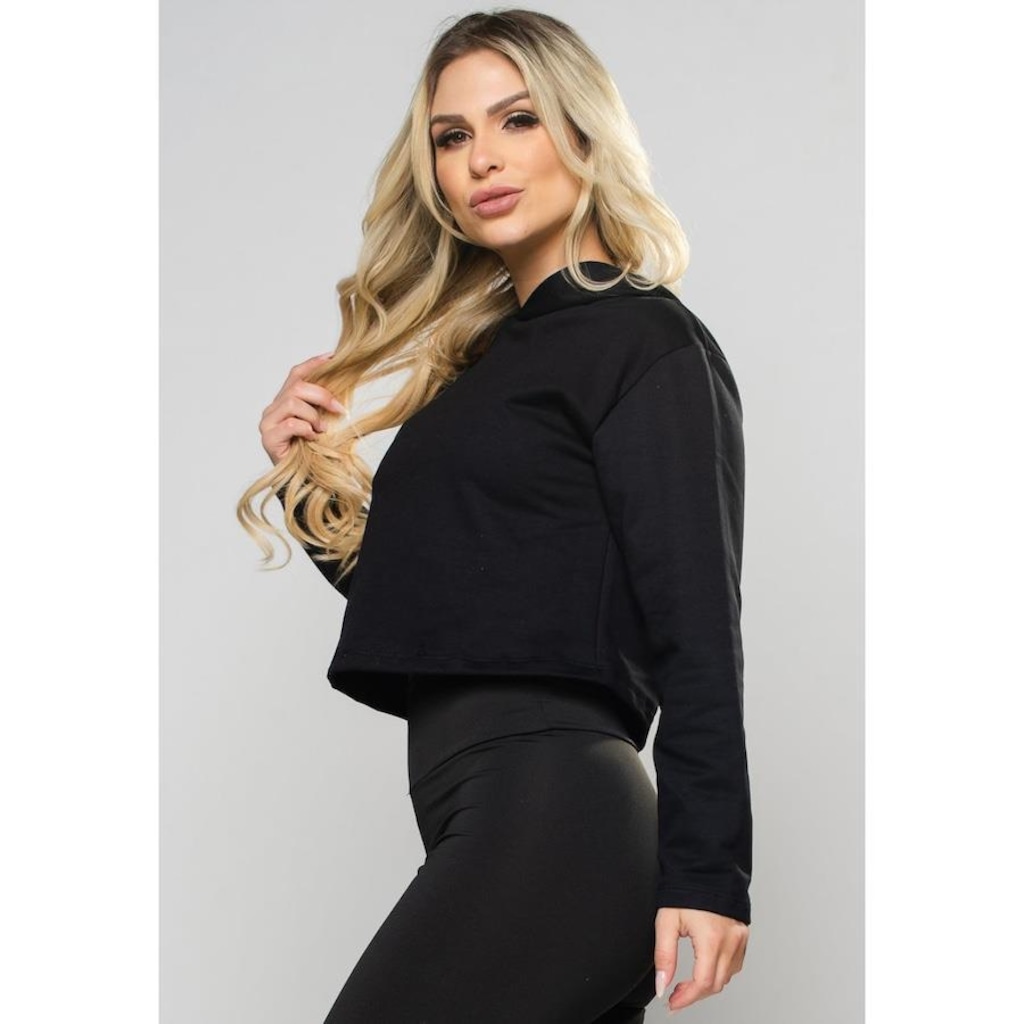 Imagem 2 do produto Blusão de Moletom Cropped com Capuz MVB Modas Flanelado - Feminino
