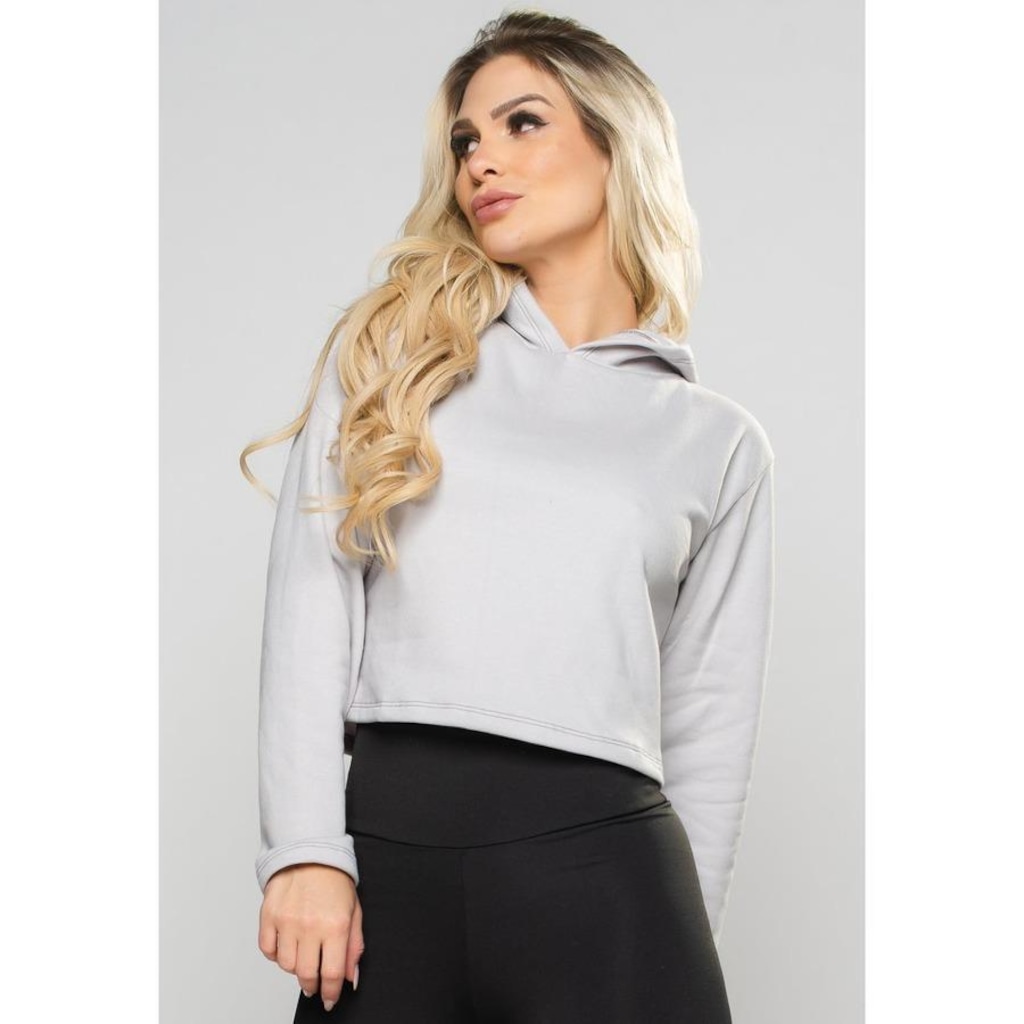 Imagem 2 do produto Blusão de Moletom Cropped com Capuz MVB Modas Flanelado - Feminino