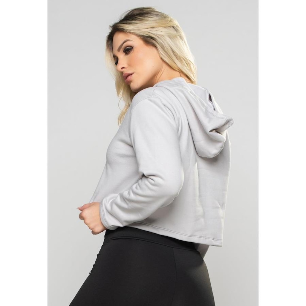 Imagem 3 do produto Blusão de Moletom Cropped com Capuz MVB Modas Flanelado - Feminino