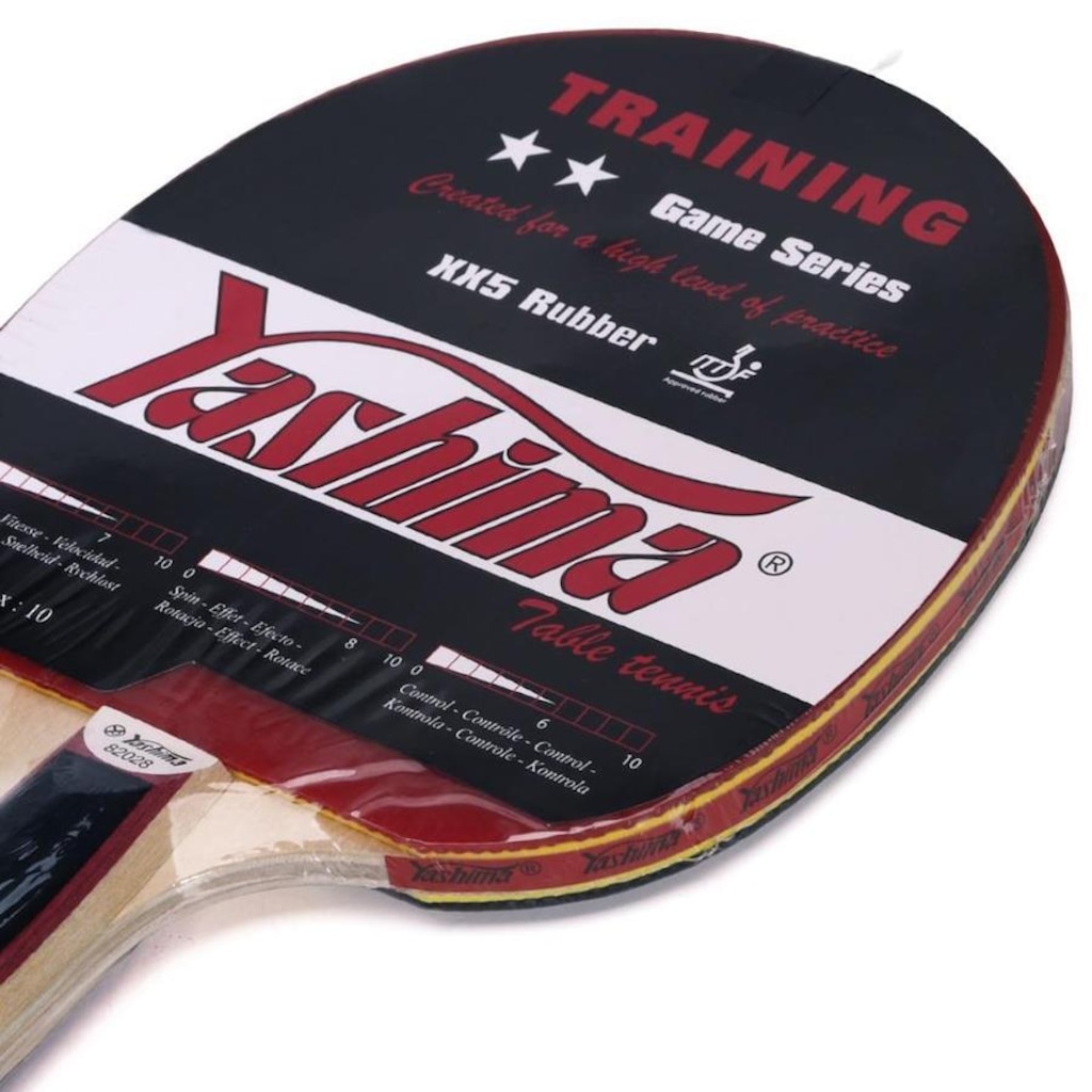 Imagem 2 do produto Raquete de Tênis de Mesa Yashima ITTF 82028 Clássica 2 Estrelas Borracha Lisa XX5 com Esponja