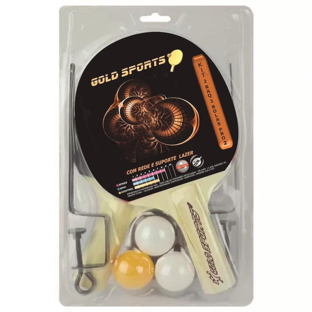 Imagem 2 do produto Kit Tênis De Mesa Gold Sports Gold Pro: 2 Raquetes + 3 Bolas + Rede Suporte Lazer