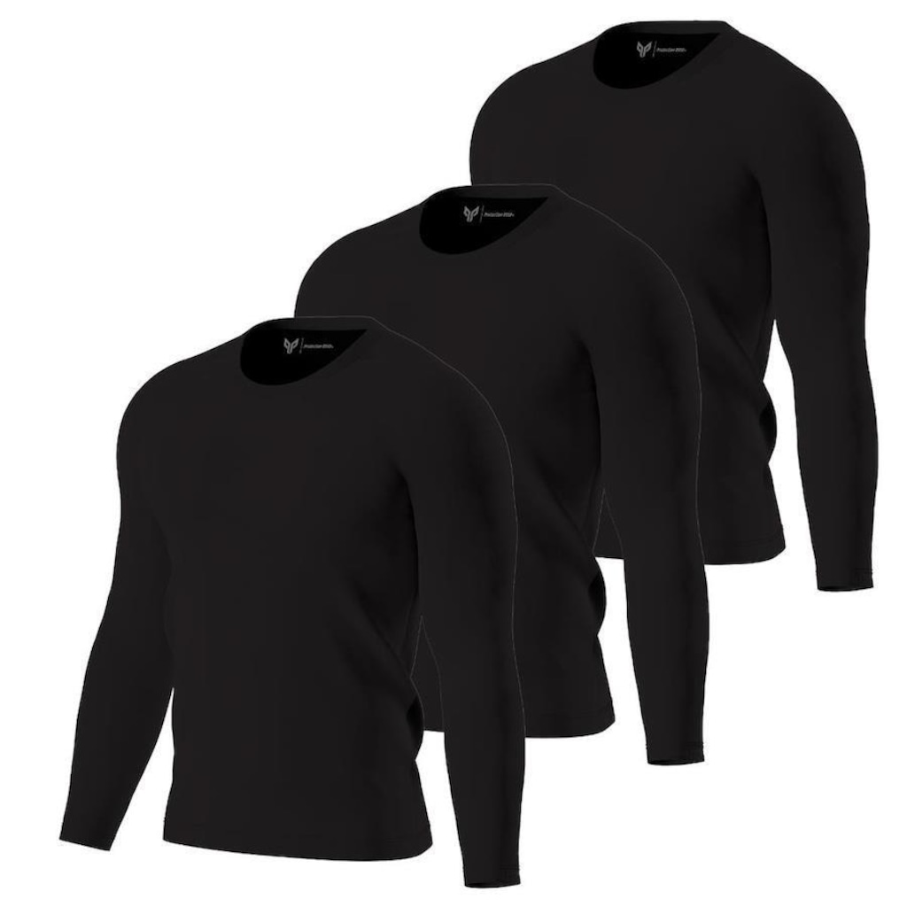 Imagem 3 do produto Kit de Camisas Térmica Segunda Pele Performance Moda Manga Longa com Proteção Solar 50+ - 3 Unidades - Masculina