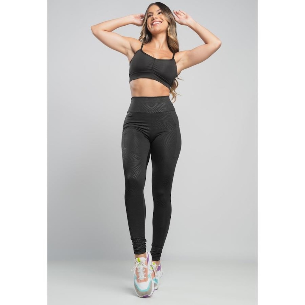 Imagem 4 do produto Calça Legging Fitness Cirrê Texturizada Brilhosa Bolso MVB Modas