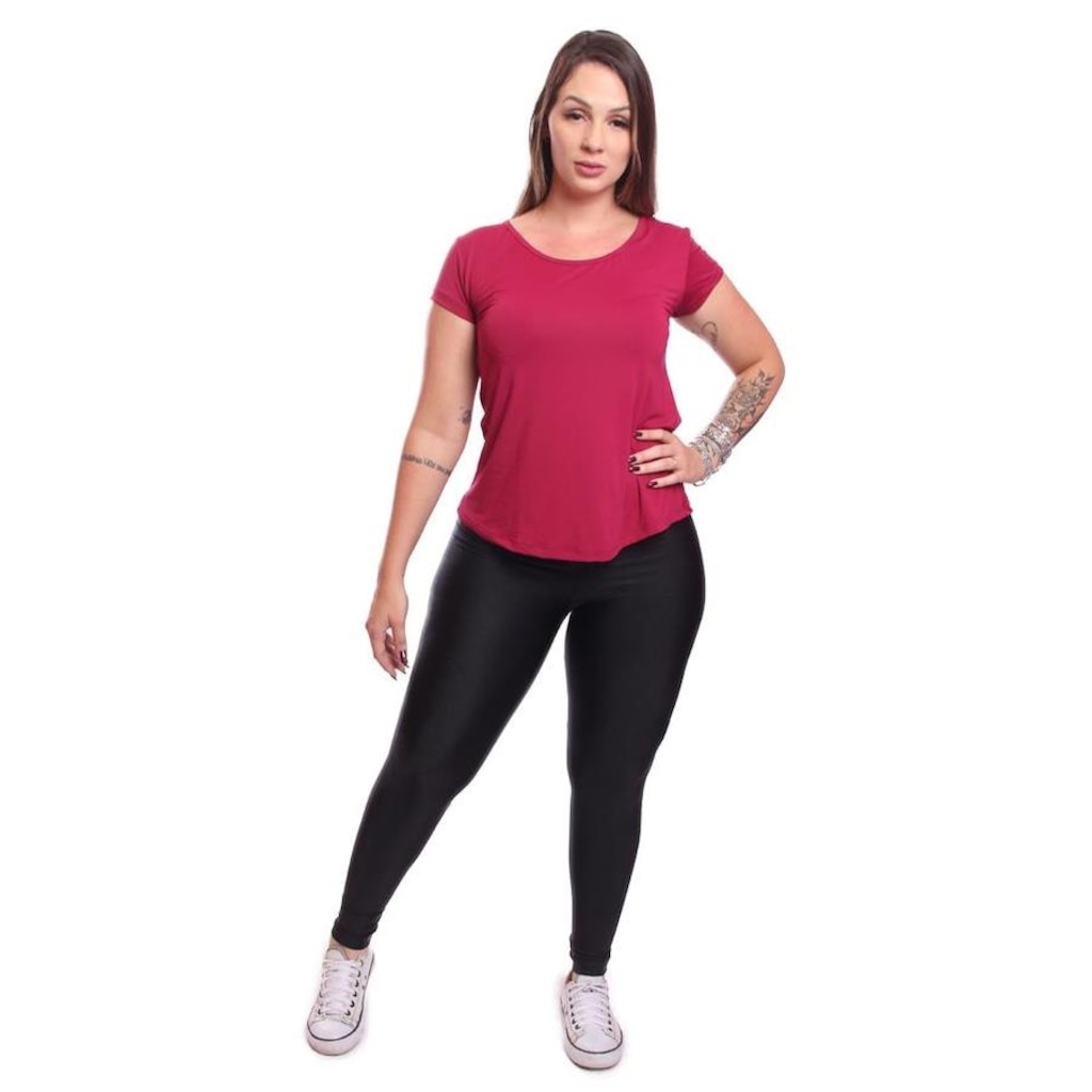 Imagem 3 do produto Camiseta Dellas Fit Dry Fit Manga Curta Baby Look Tshirt Básica Lisa Academia Treino Esporte - Feminina