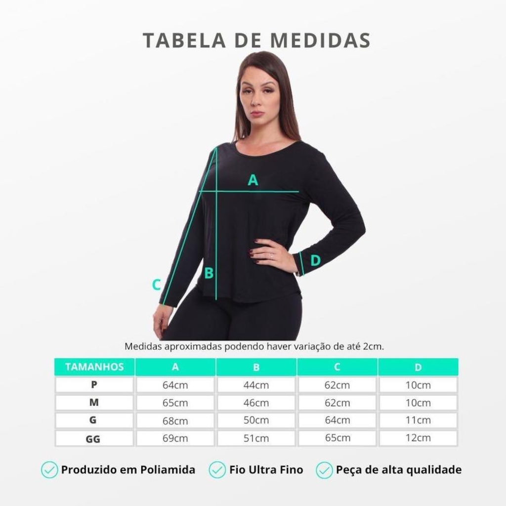 Imagem 3 do produto Camiseta Dellas Fit Manga Longa Dry Fit Básica Lisa Blusa Academia Treino Esporte - Feminina