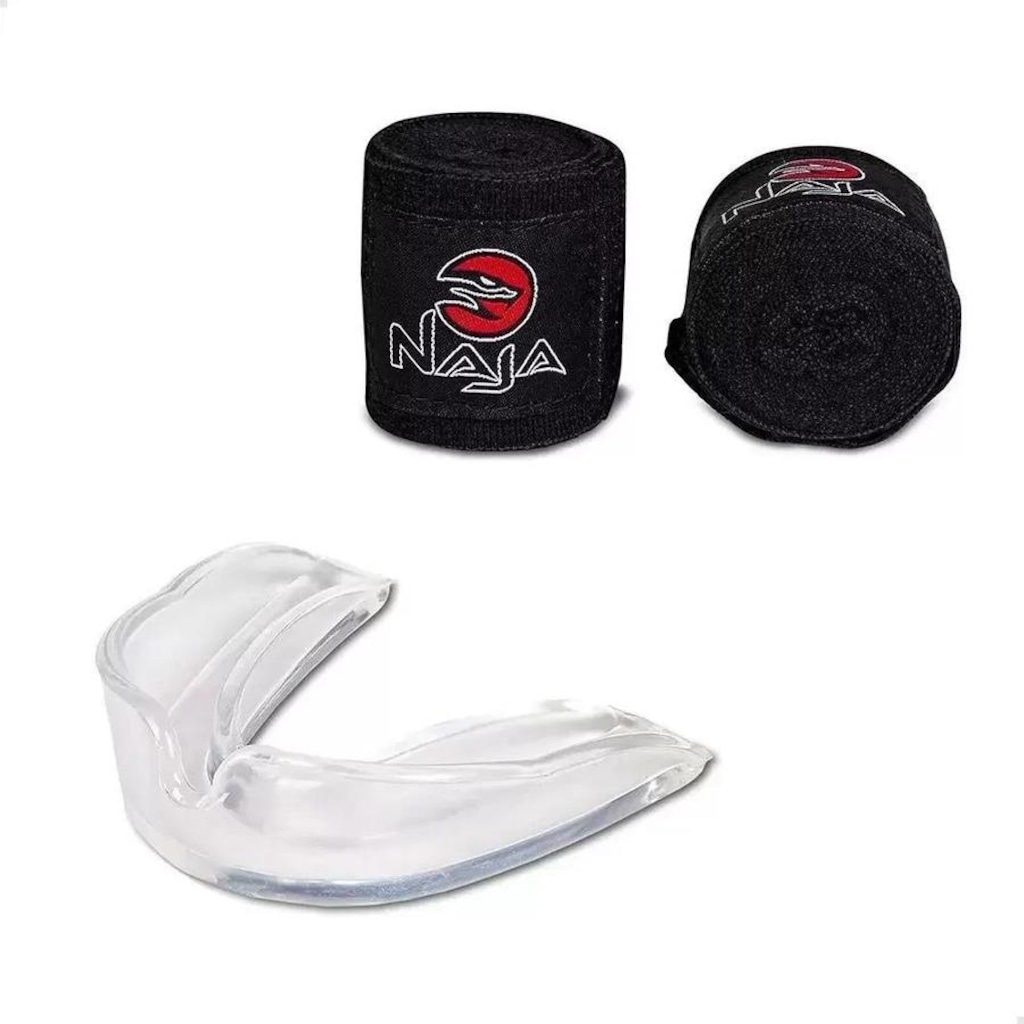 Imagem 5 do produto Kit de Boxe Naja: Bandagem + Protetor Bucal + Luvas de Boxe Black - 16 OZ - Adulto