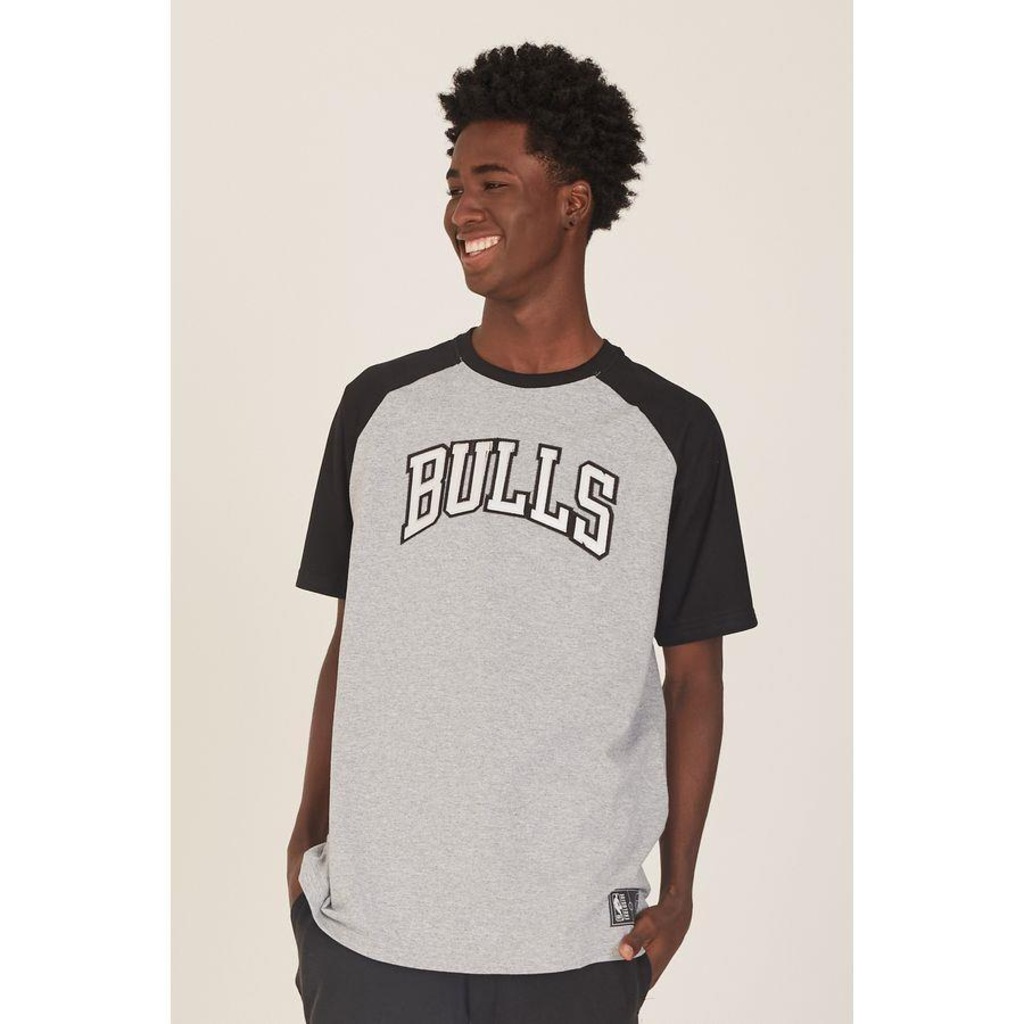 Imagem 3 do produto Camiseta NBA Raglan Estampada Chicago Bulls Casual Mescla - Masculina