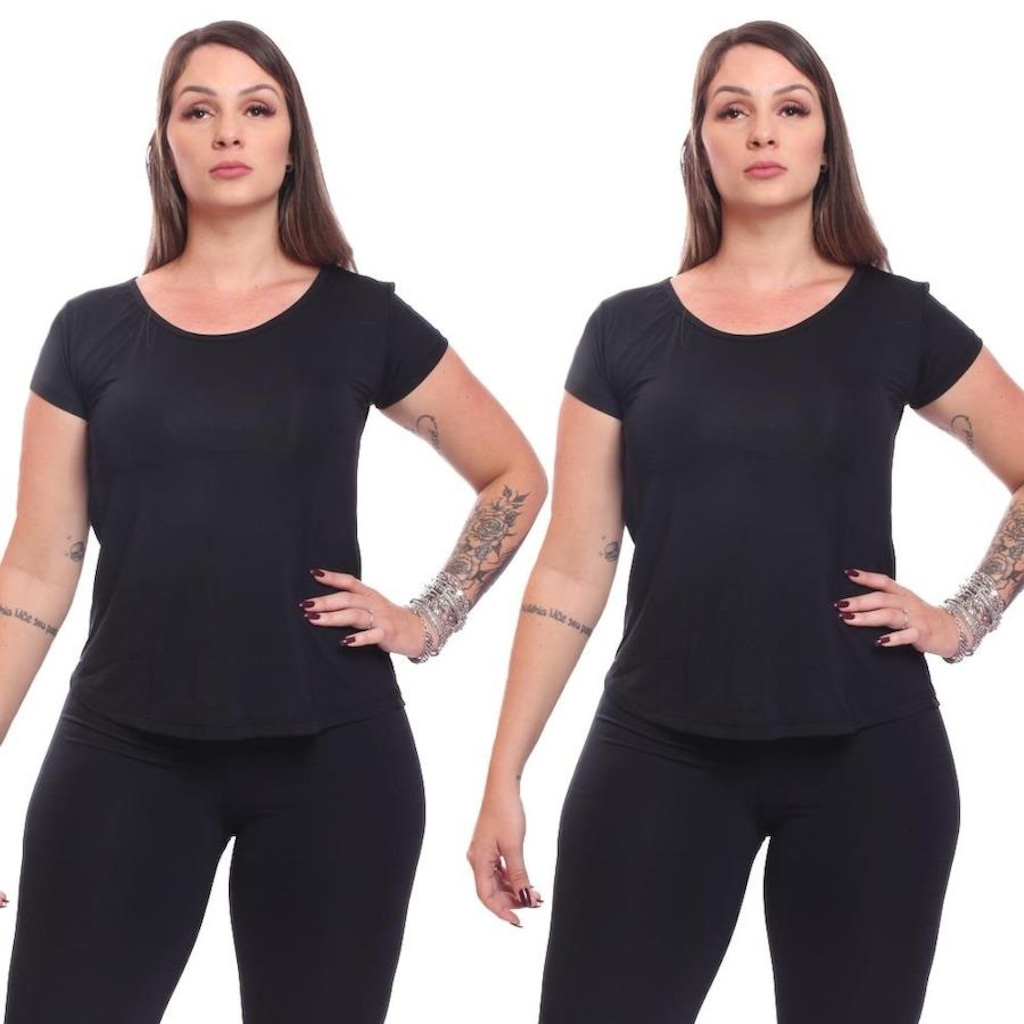 Imagem 2 do produto Kit Camisetas Dellas Fit Manga Curta Dry Fit Academia Treino - 2 Unidades - Feminina