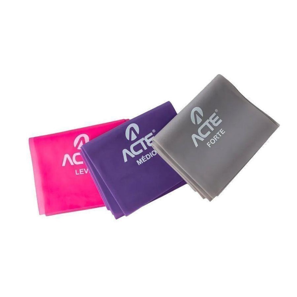 Imagem 2 do produto Kit de Faixa Elástica Acte Sports T13-R Latex Band - Tensões Leve, Média e Forte