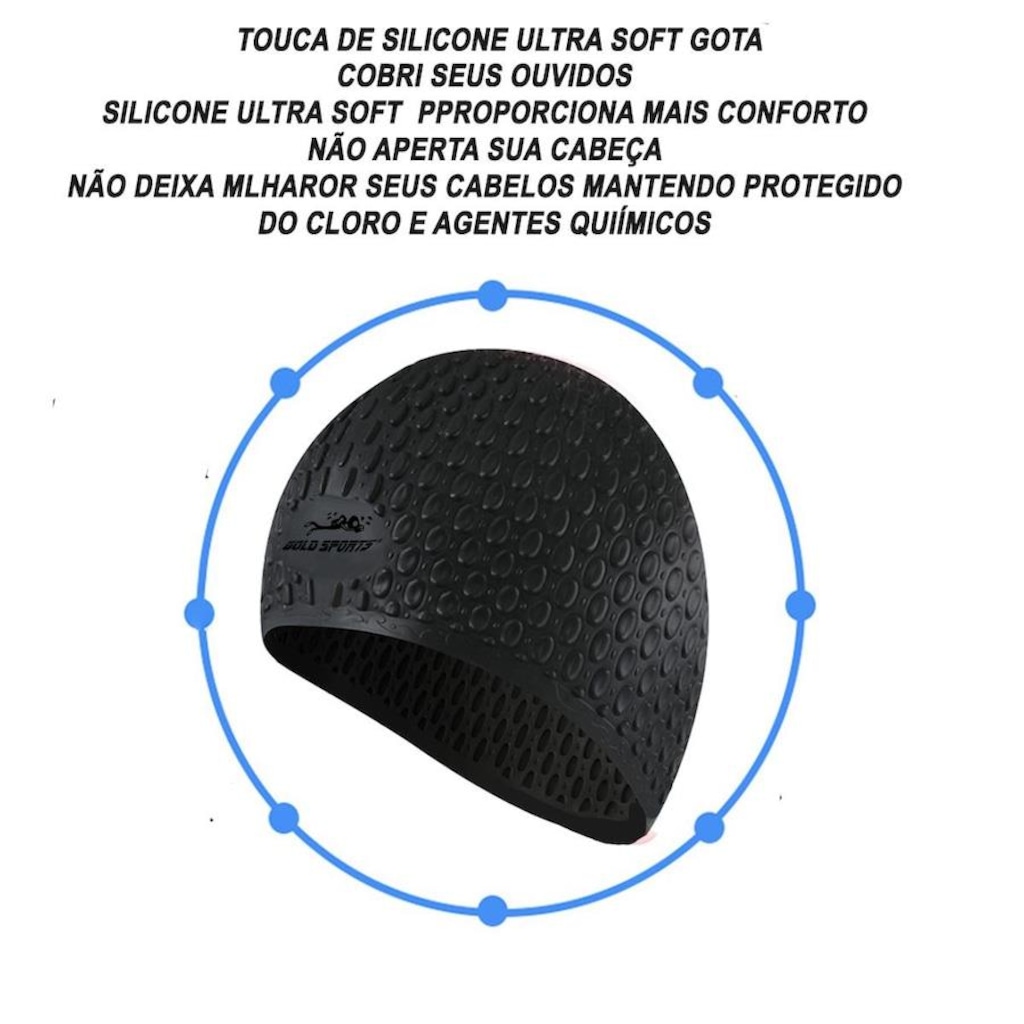 Imagem 4 do produto Touca de Natação Gold Sports Gota Ultra Soft com Cobertura das Orelhas -