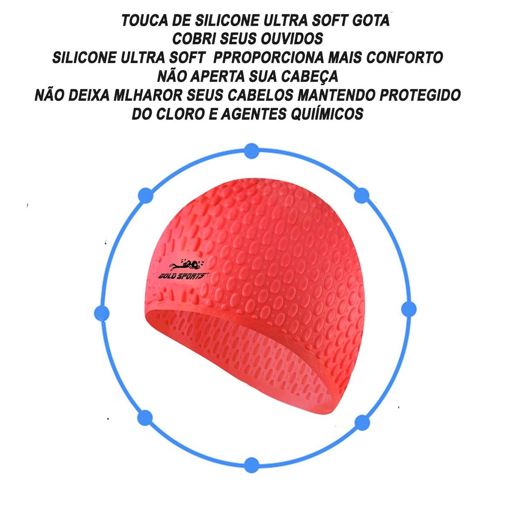 Imagem 4 do produto Touca de Natação Gold Sports Gota Ultra Soft com Cobertura das Orelhas -
