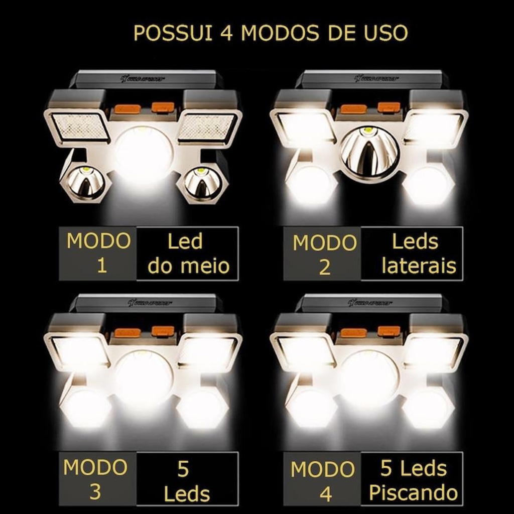 Imagem 4 do produto Lanterna de Cabeça Gold Sports Holofote Recarregável 4 Model