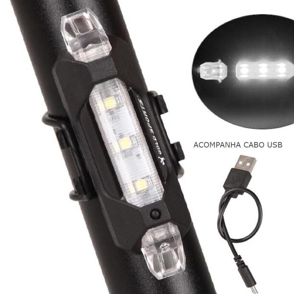 Imagem 5 do produto Lanterna para Bike Sinalizadora Gold Sports Led Clear 4 Modos Funções Cabo Usb Recarregável