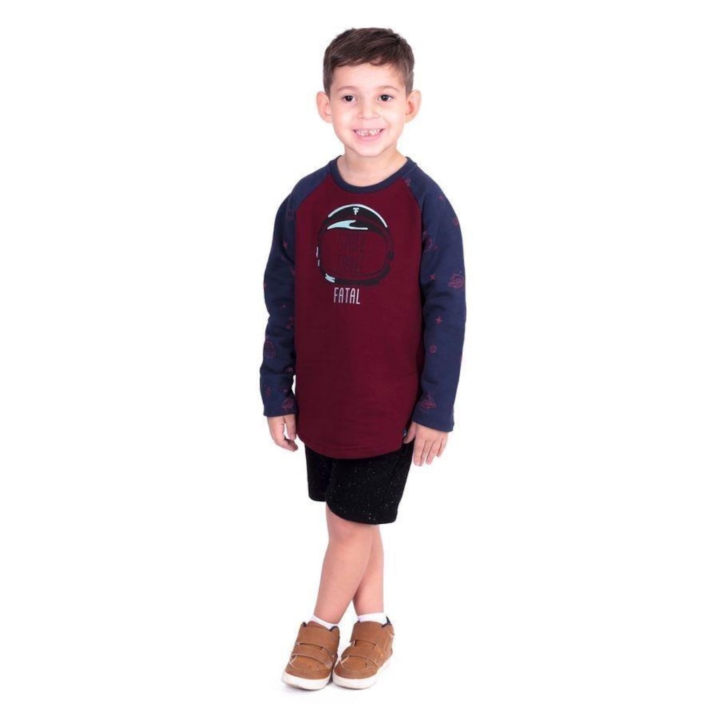Imagem 2 do produto Blusão de Moletom Fatal Fechado Raglan Gola Careca Vinho - Infantil
