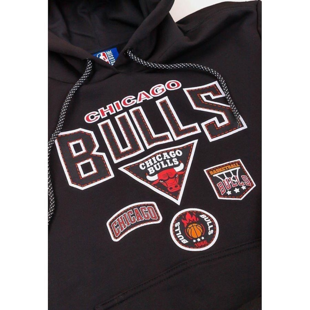 Imagem 2 do produto Blusão De Moletom Com Capuz NBA Patches Logo Chicago Bulls - Masculino
