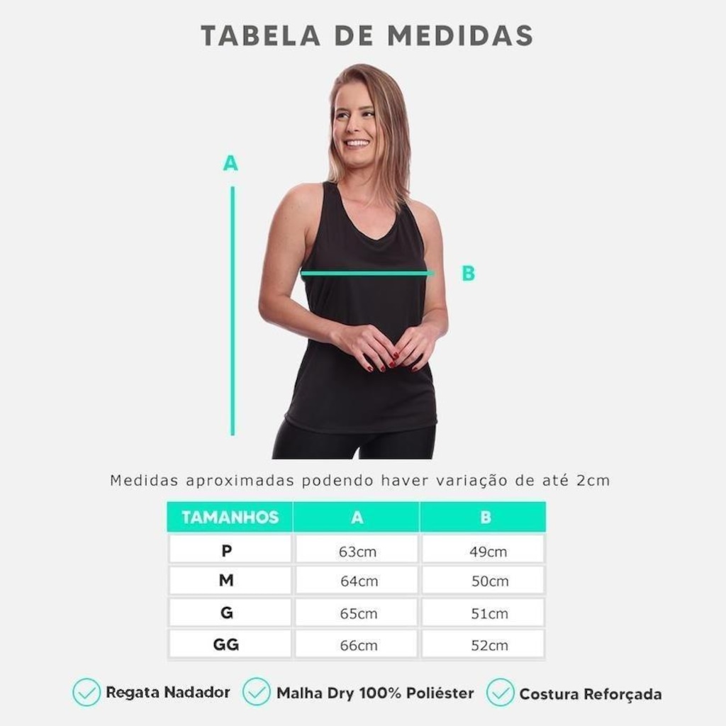 Imagem 2 do produto Kit Camisetas Regata Nadador Dellas Fit Dry - Feminina - 7 Unidades