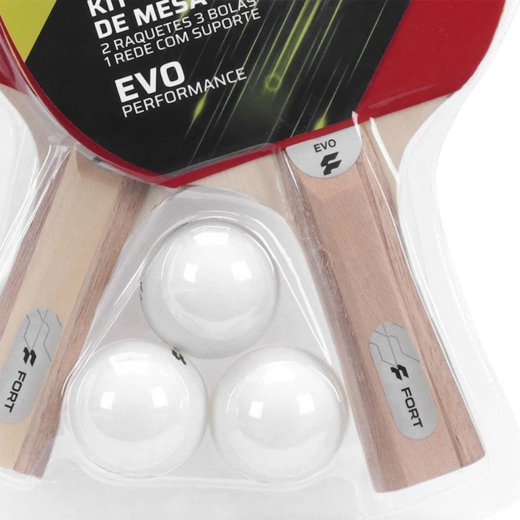 Imagem 3 do produto Kit de Tênis de Mesa Fort Evo: 2 Raquetes 1 Estrela + 3 Bolas + Rede com Suporte