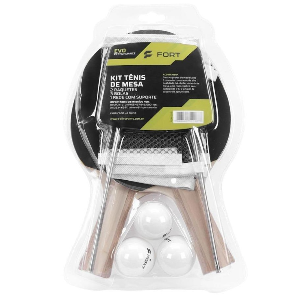 Imagem 5 do produto Kit de Tênis de Mesa Fort Evo: 2 Raquetes 1 Estrela + 3 Bolas + Rede com Suporte