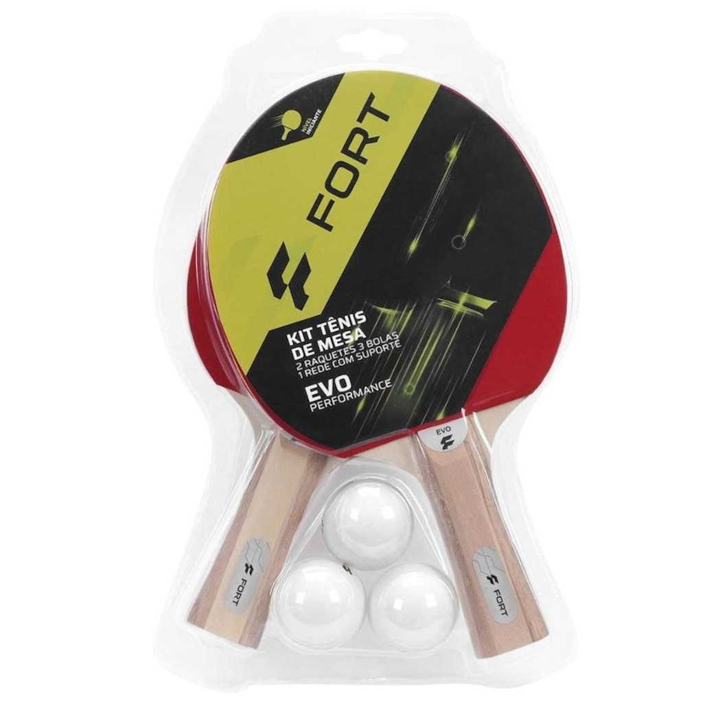 Imagem 1 do produto Kit de Tênis de Mesa Fort Evo: 2 Raquetes 1 Estrela + 3 Bolas + Rede com Suporte