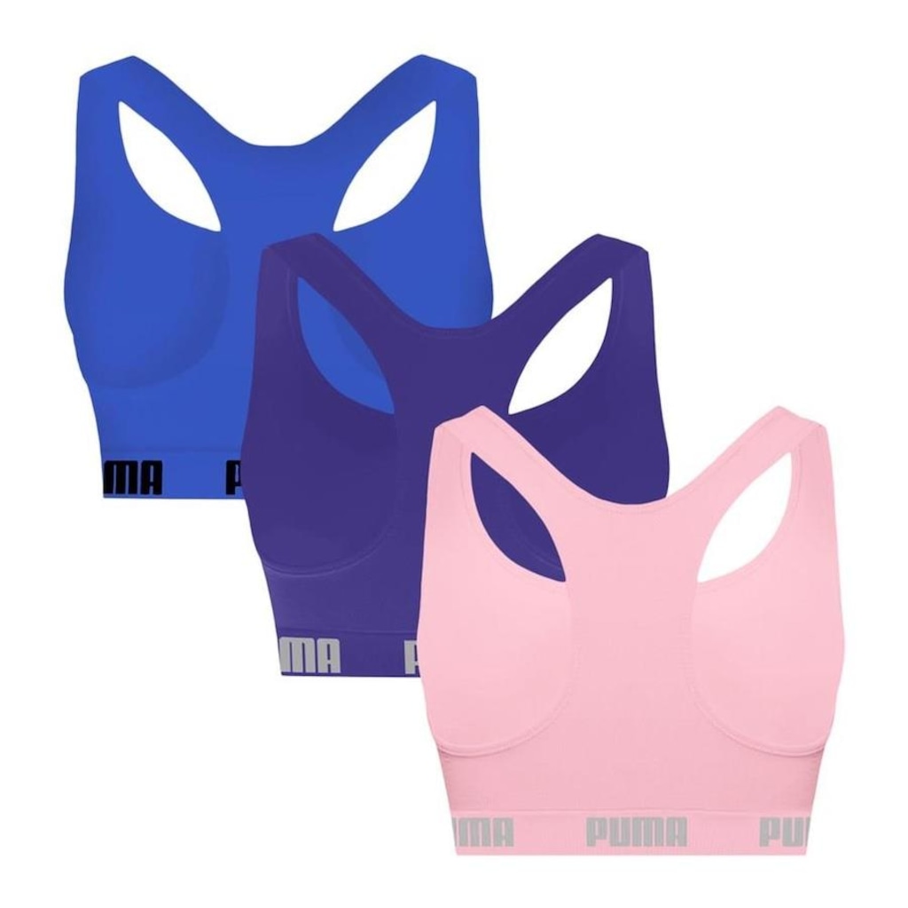 Imagem 2 do produto Kit Tops Fitness sem Bojo Puma Nadador sem Costura - 3 Unidades - Feminino