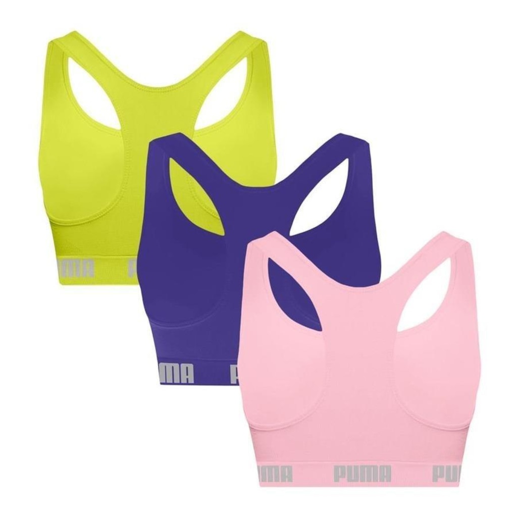Imagem 2 do produto Kit Tops Fitness sem Bojo Puma Nadador sem Costura - 3 Unidades - Feminino