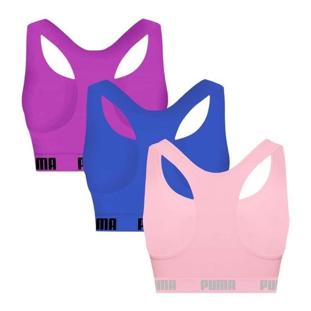 Imagem 2 do produto Kit Tops Fitness sem Bojo Puma Nadador sem Costura - 3 Unidades - Feminino
