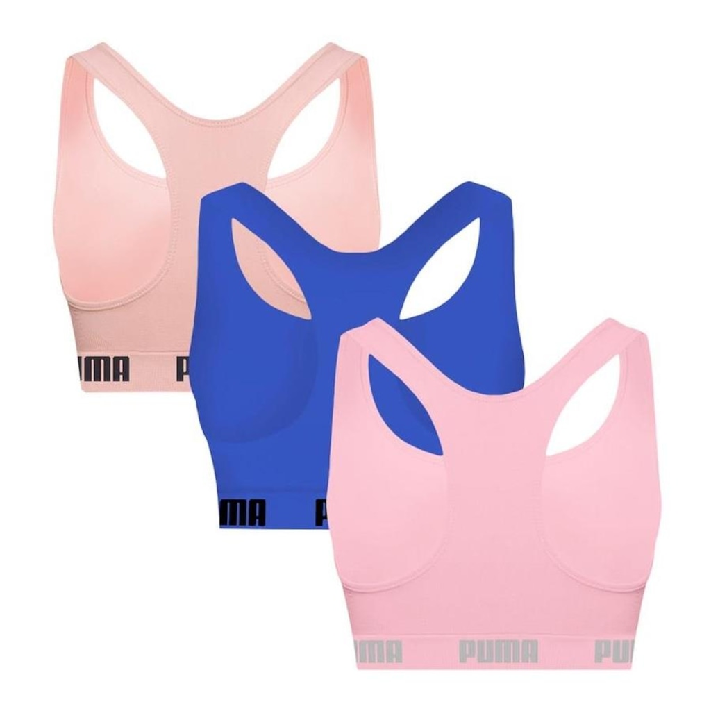 Imagem 2 do produto Kit Tops Fitness sem Bojo Puma Nadador sem Costura - 3 Unidades - Feminino