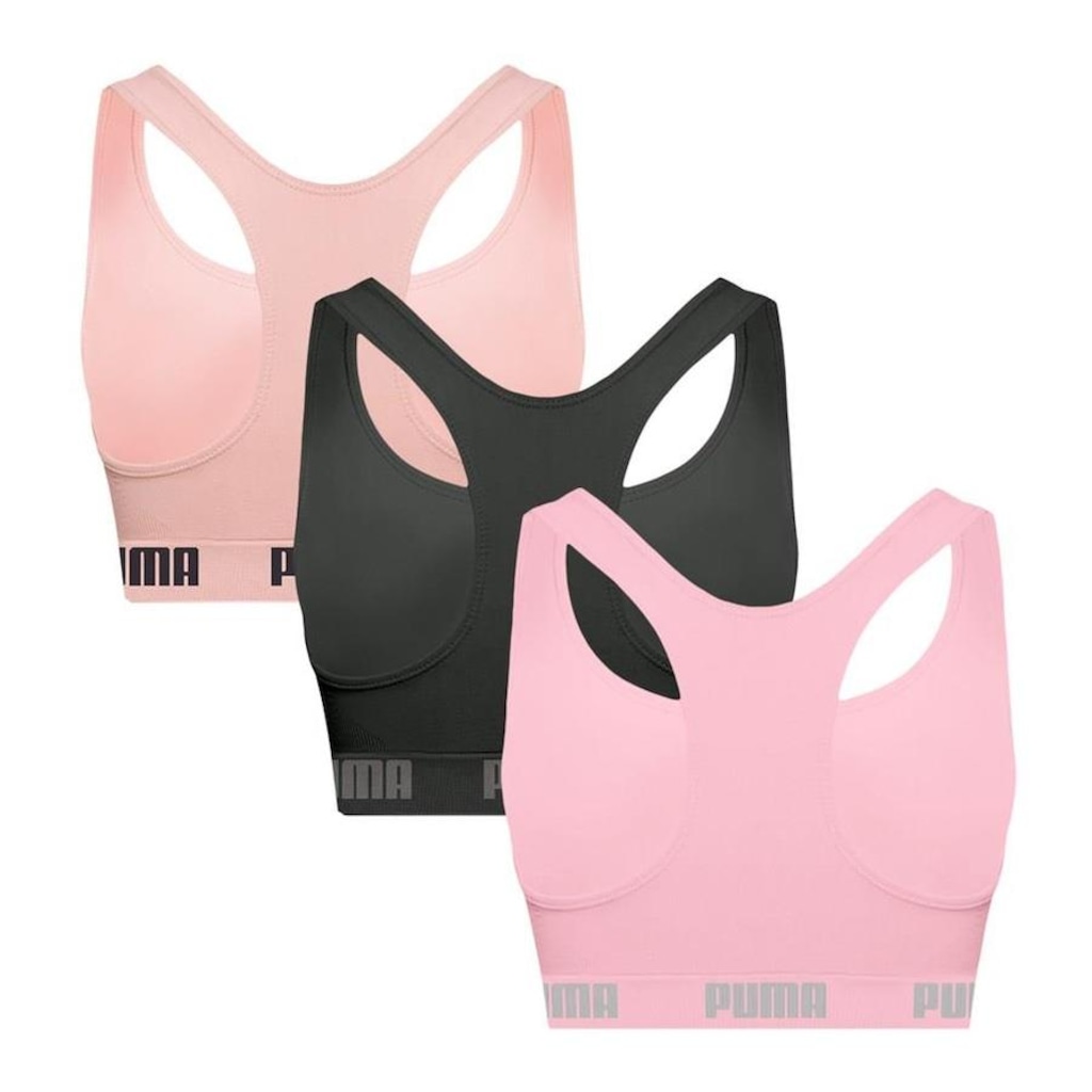 Imagem 2 do produto Kit Tops Fitness sem Bojo Puma Nadador sem Costura - 3 Unidades - Feminino