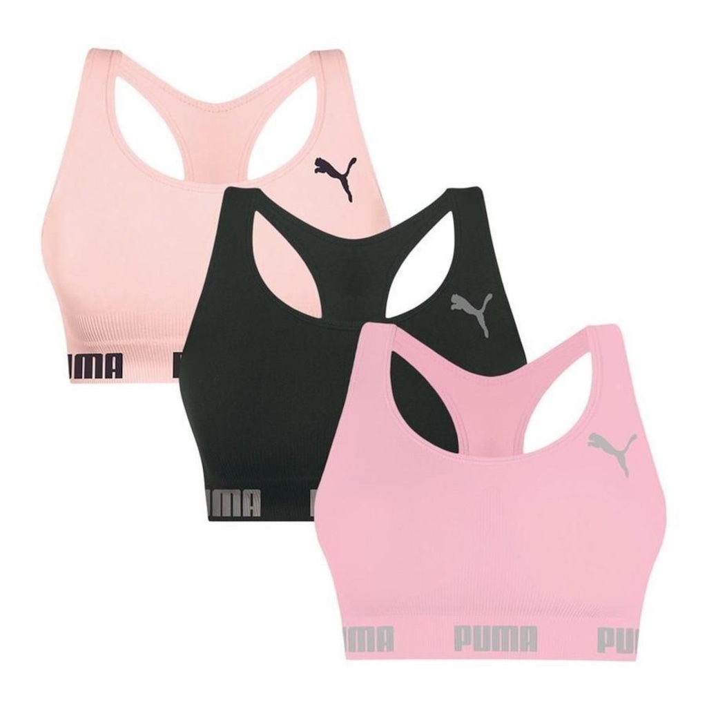 Imagem 1 do produto Kit Tops Fitness sem Bojo Puma Nadador sem Costura - 3 Unidades - Feminino